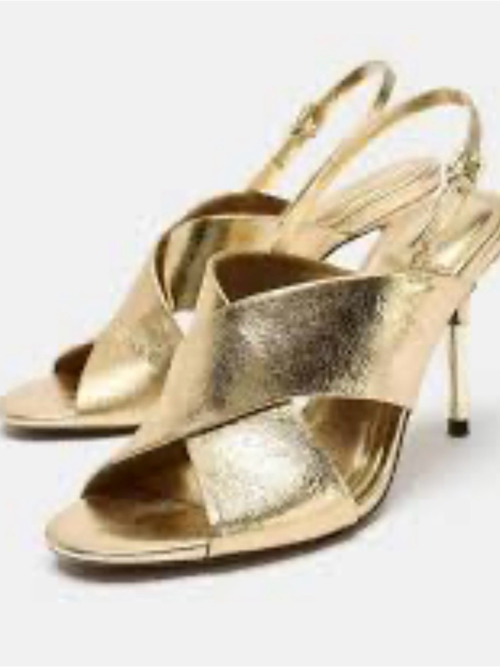 Zara Metallic Gold Crisscross Slingback Heels